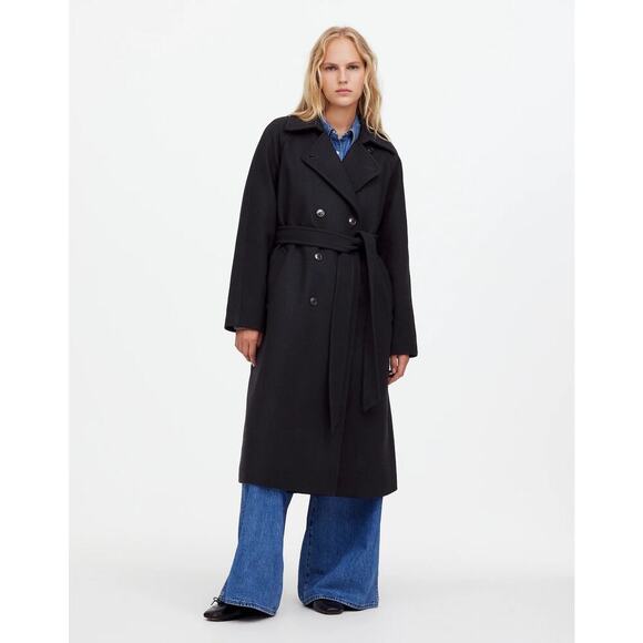 NWOT Madewell Double-Breasted Trench Coat In Black Size Medium - Picture 1 of 10